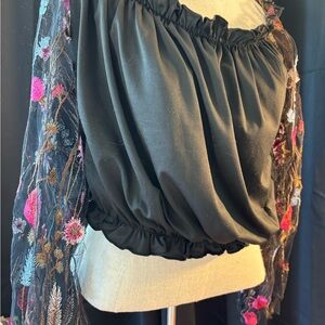 Chic Black Floral Women's Blouse